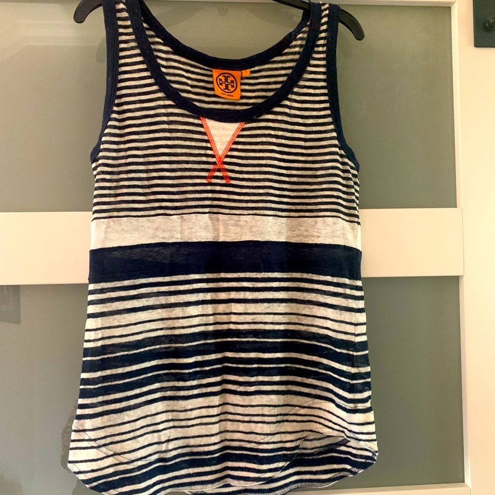 Tory Burch Striped Linen Tank Top, Small